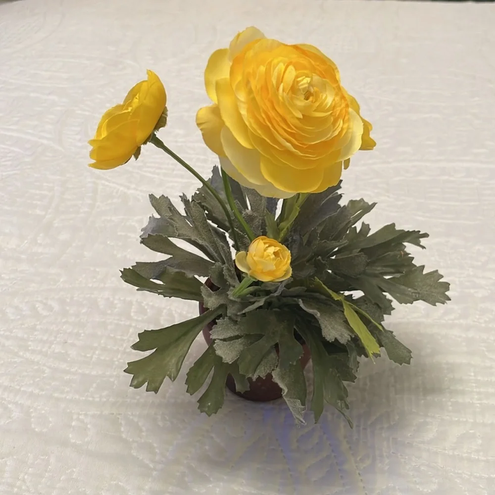 Faux Artificial Potted Yellow Ranunculus Lightly Used